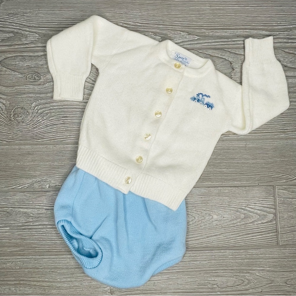 Vintage spur creations knit short sleeve shirt w/ train and pants / diaper cover